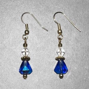 Blue & Clear Faceted Bead Dangle Earrings
